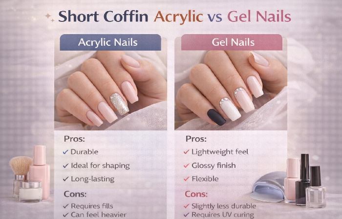 Short Coffin Acrylic vs Gel Nails